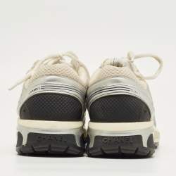Pre Owned Chanel Tricolor Leather and Mesh CC Lace Up Sneakers Size 36