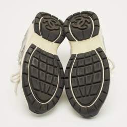 Pre Owned Chanel Tricolor Leather and Mesh CC Lace Up Sneakers Size 36