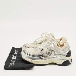 Pre Owned Chanel Tricolor Leather and Mesh CC Lace Up Sneakers Size 36