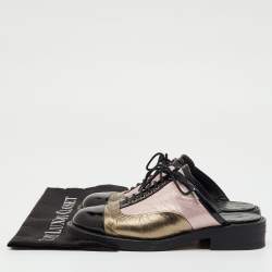مملوكة مسبقًا Chanel Multicolor Foil Leather and Patent Leather Lace Up Mules Size 37.5