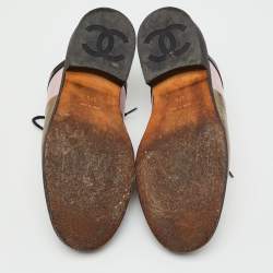 مملوكة مسبقًا Chanel Multicolor Foil Leather and Patent Leather Lace Up Mules Size 37.5