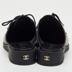مملوكة مسبقًا Chanel Multicolor Foil Leather and Patent Leather Lace Up Mules Size 37.5