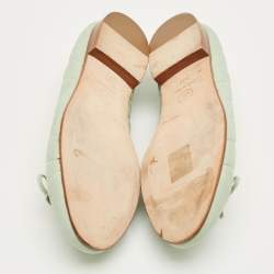 Pre Owned Chanel Green Quilted Leather CC Bow Ballet Flats Size 36