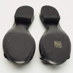 Pre Owned Chanel Black Leather CC Camellia Flat Slide Size 36