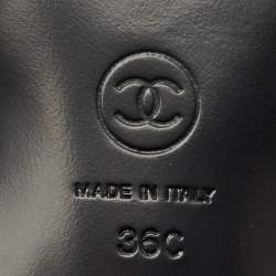 Pre Owned Chanel Black Leather CC Camellia Flat Slide Size 36