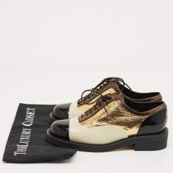 Pre Owned Chanel Multicolor Patent Leather Lace Up Oxfords Size 36