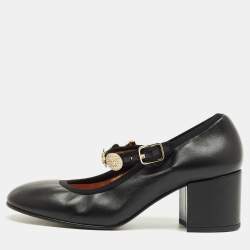 Pre Owned Chanel Black Leather Mary Jane Charm Pumps Size 39