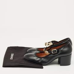 Pre Owned Chanel Black Leather Mary Jane Charm Pumps Size 39