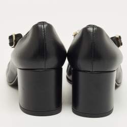Pre Owned Chanel Black Leather Mary Jane Charm Pumps Size 39