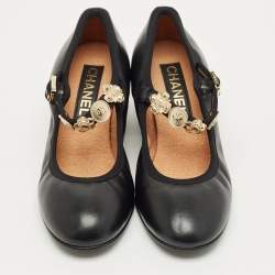 Pre Owned Chanel Black Leather Mary Jane Charm Pumps Size 39