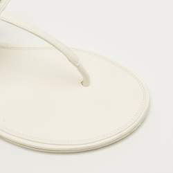 Pre Owned Chanel White  Leather CC Ankle Strap Flat Thong Sandals Size 38.5