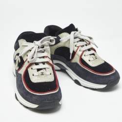 Pre Owned Chanel Multicolor Leather And Suede CC Logo Lace Up Sneakers Size 36