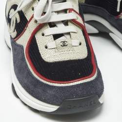 Pre Owned Chanel Multicolor Leather And Suede CC Logo Lace Up Sneakers Size 36