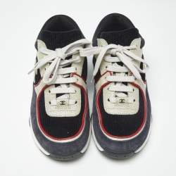 Pre Owned Chanel Multicolor Leather And Suede CC Logo Lace Up Sneakers Size 36