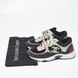 Pre Owned Chanel Multicolor Leather And Suede CC Logo Lace Up Sneakers Size 36