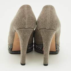 Pre Owned Chanel Two Tone Denim CC Cap-Toe Chain Detail Platform Pumps Size 36.5