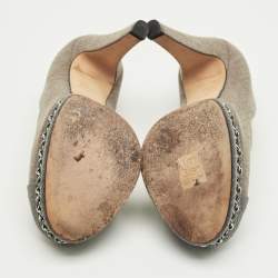 Pre Owned Chanel Two Tone Denim CC Cap-Toe Chain Detail Platform Pumps Size 36.5