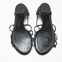 Pre Owned Chanel Black Leather and Woven Leather Strappy Flat Sandals Size 37