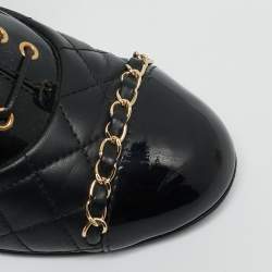 مملوكة مسبقًا حذاء أوكسفورد شانيل جلد وبرنيق أسود بشعار الماركة سي سي ومقدمة مغلقة جلدية مقاس 36