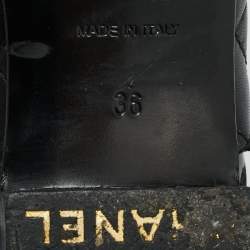 مملوكة مسبقًا حذاء أوكسفورد شانيل جلد وبرنيق أسود بشعار الماركة سي سي ومقدمة مغلقة جلدية مقاس 36