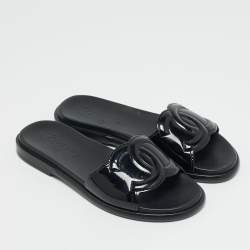 Pre Owned Chanel Black Patent Leather CC Logo Flat Slides Size 36