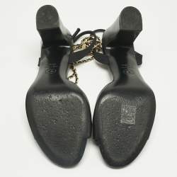 Pre Owned Chanel Black Leather Chain Ankle Strap Sandals Size 39.5