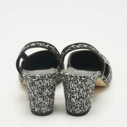 Pre Owned Chanel Black Canvas and Tweed CC Cap Toe Slingback Pumps Size 36