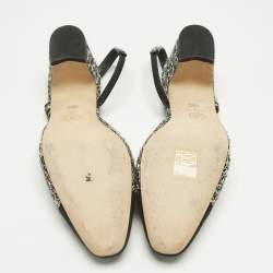 Pre Owned Chanel Black Canvas and Tweed CC Cap Toe Slingback Pumps Size 36