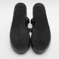 Pre Owned Chanel Black Leather CC Wedge Platform Sandals Size 36