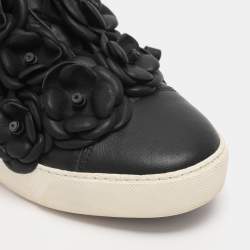 Pre Owned Chanel Black CC Camellia Lace High Top Sneakers Size 40