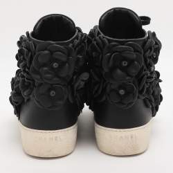 Pre Owned Chanel Black CC Camellia Lace High Top Sneakers Size 40