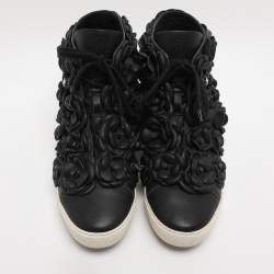 Pre Owned Chanel Black CC Camellia Lace High Top Sneakers Size 40