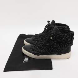 Pre Owned Chanel Black CC Camellia Lace High Top Sneakers Size 40
