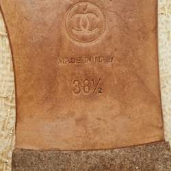 Pre Owned Chanel Gold/Cream  Leather and Tweed CC Ballet Flats Size 38.5