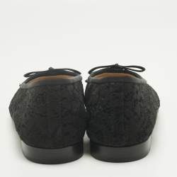 Pre Owned Chanel Black Lace CC Bow Cap Toe Ballet Flats Size 36