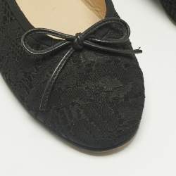 Pre Owned Chanel Black Lace CC Bow Cap Toe Ballet Flats Size 36