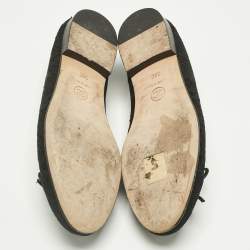 Pre Owned Chanel Black Lace CC Bow Cap Toe Ballet Flats Size 36