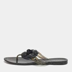Pre Owned Chanel Two Tone  Jelly Camellia Thong Sandals Size 39