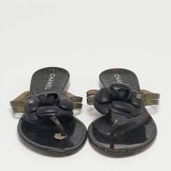 Pre Owned Chanel Two Tone  Jelly Camellia Thong Sandals Size 39