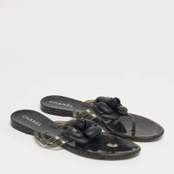 Pre Owned Chanel Two Tone  Jelly Camellia Thong Sandals Size 39
