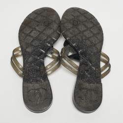 Pre Owned Chanel Two Tone  Jelly Camellia Thong Sandals Size 39