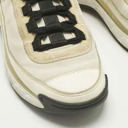 Pre Owned Chanel Grey/White Fabric and Leather CC Lace Up Sneakers Size 36.5