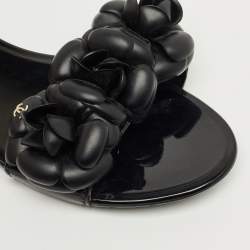 Pre Owned Chanel Black Jelly Flower Embellished Camellia Flat Slides Size 39