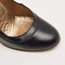 Pre Owned Chanel Black Leather Round Toe Pumps Size 37.5