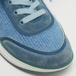 Pre Owned Chanel Blue Knit Fabric and Suede CC Lace Up Sneakers Size 37