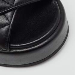 Pre Owned Chanel Black Quilted Leather CC Logo Platform Wedge Sandals Size 39.5