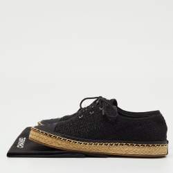 Pre Owned Chanel Black Tweed Interlocking CC Logo Espadrille Lace Up Oxfords Size 39