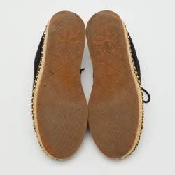 Pre Owned Chanel Black Tweed Interlocking CC Logo Espadrille Lace Up Oxfords Size 39