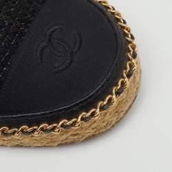Pre Owned Chanel Black Tweed Interlocking CC Logo Espadrille Lace Up Oxfords Size 39