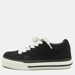 Pre Owned Chanel Black Suede CC Lace Up Sneakers Size 37